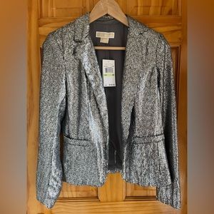 Beautiful Michael Kors Silver Sequin Tailored Blazer Jacket 4 4p petite